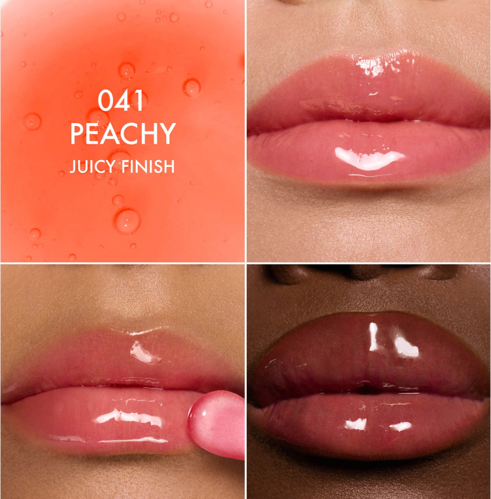 DIOR
Lip Glow Oil Hydrating High-Shine Gloss. Color: 041 Peachy - Juicy Finish
Size 0.2 oz/6 mL