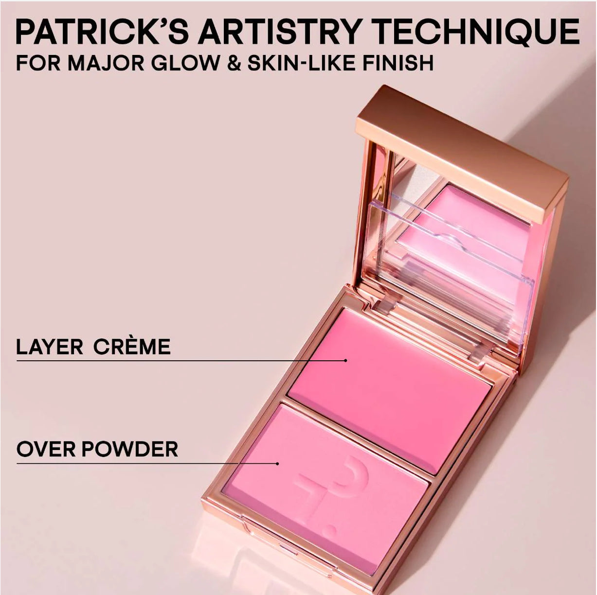 PATRICK TA
Major Headlines Double-Take Crème & Powder Blush Duo. Color: Just Enough - soft blue pink
Size 0.17 oz crème and 0.17 oz powder/5 g crème and 5 g powder