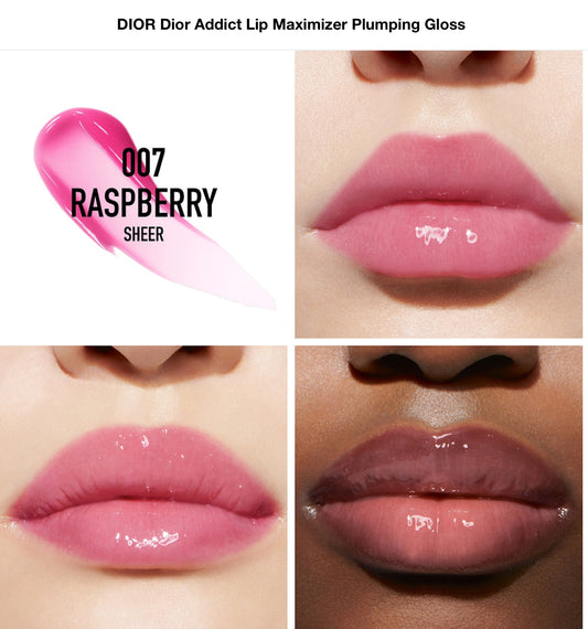 DIOR
Dior Addict Lip Maximizer Plumping Gloss. Color: 007 Raspberry - a sheer raspberry
Size 0.2 oz / 6 mL