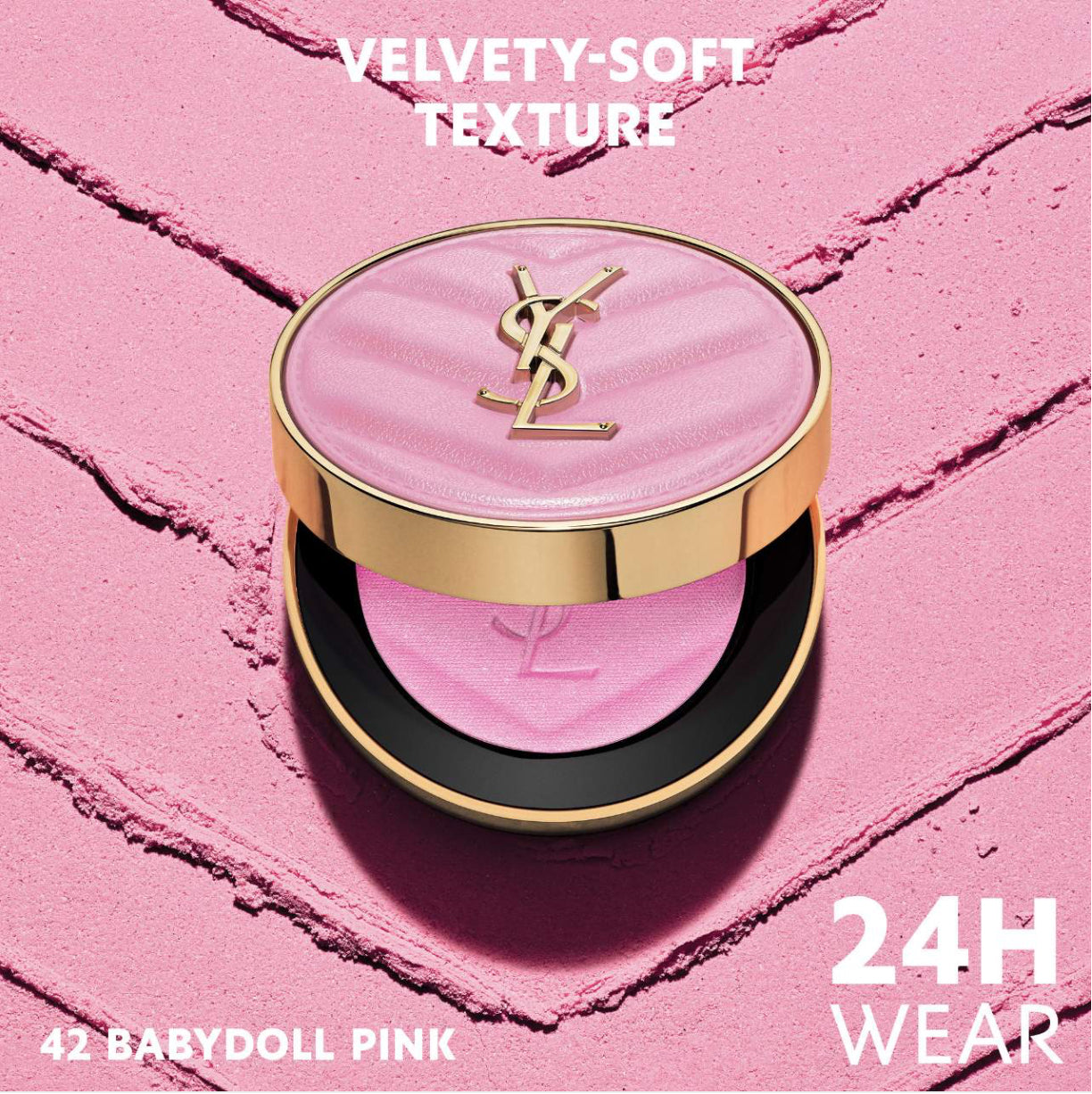 Yves Saint Laurent 
Make Me Blush 24H Buildable Powder Blush.       Color: 42 Babydoll Pink - cool baby pink satin
Size 0.17 oz / 5 g