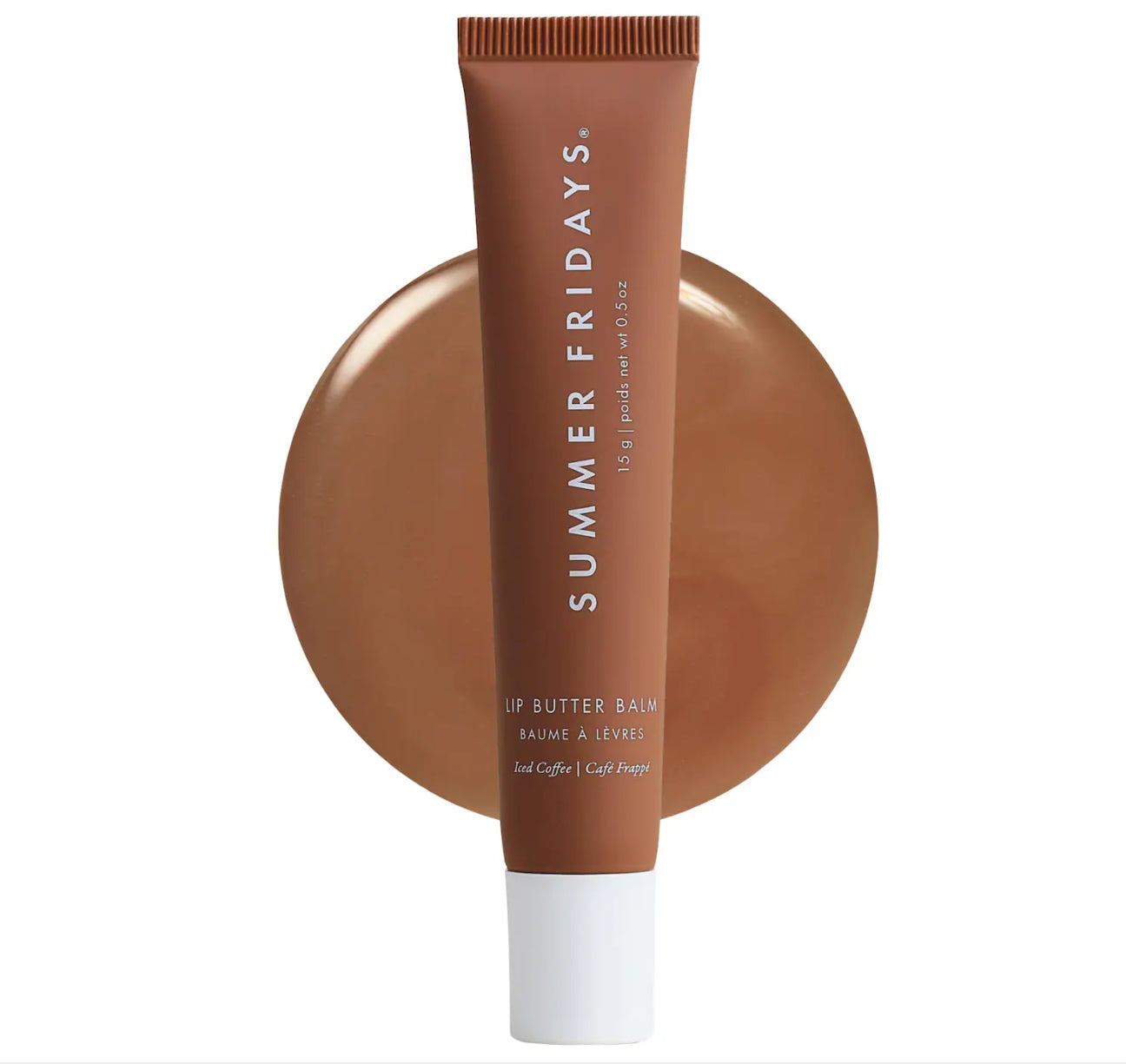 Summer Fridays 
Lip Butter Balm Treatment for Hydration + Nourishing Shine.                                                  Color: Iced Coffee - sheer cocoa
Size 0.5 oz / 15 g