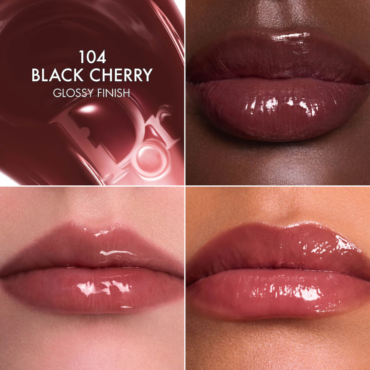DIOR 
Lip Glow Butter Hydrating Gloss Balm.              Color: 104 Black Cherry - brownish red
Size 0.34 oz/10 mL