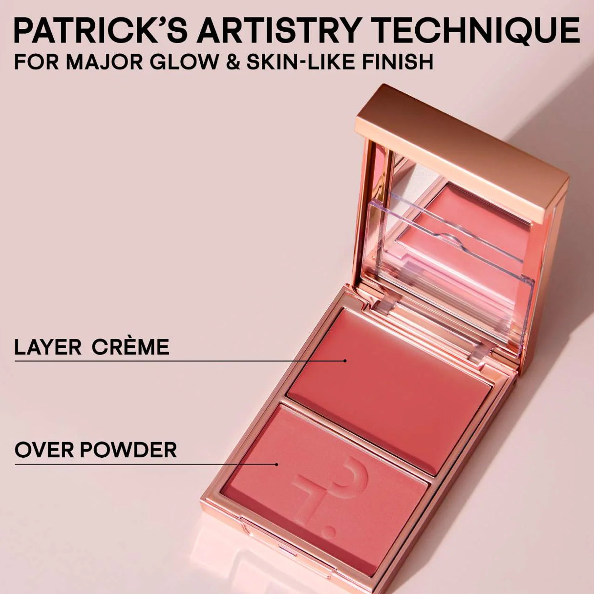 PATRICK TA 
Major Headlines Double-Take Crème & Powder Blush Duo.                                             Color: She's That Girl - soft pink
Size 0.17 oz crème and 0.17 oz powder/5 g crème and 5 g powder