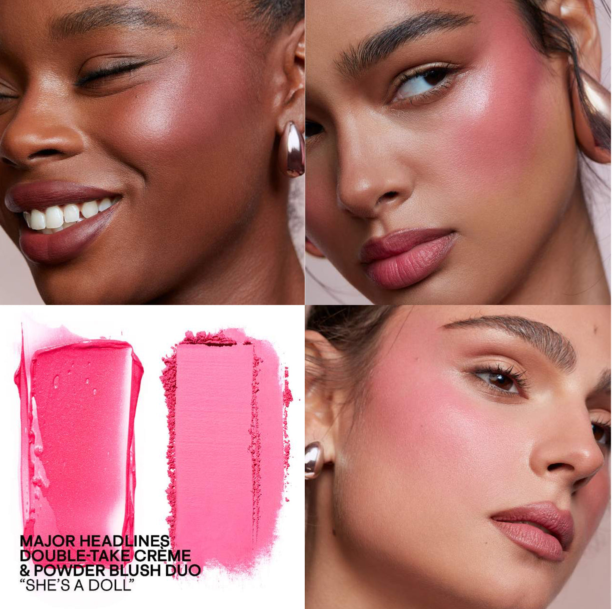 PATRICK TA 
Major Headlines Double-Take Crème & Powder Blush Duo.                                               Color: She's a Doll - bright neutral pink
Size 0.17 oz crème and 0.17 oz powder/5 g crème and 5 g powder