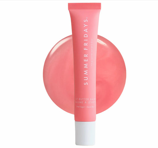 Summer Fridays 
Lip Butter Balm Treatment for Hydration + Nourishing Shine.                                                        Color: Pink Sugar - sheer light pink
Size .5 oz / 15 g