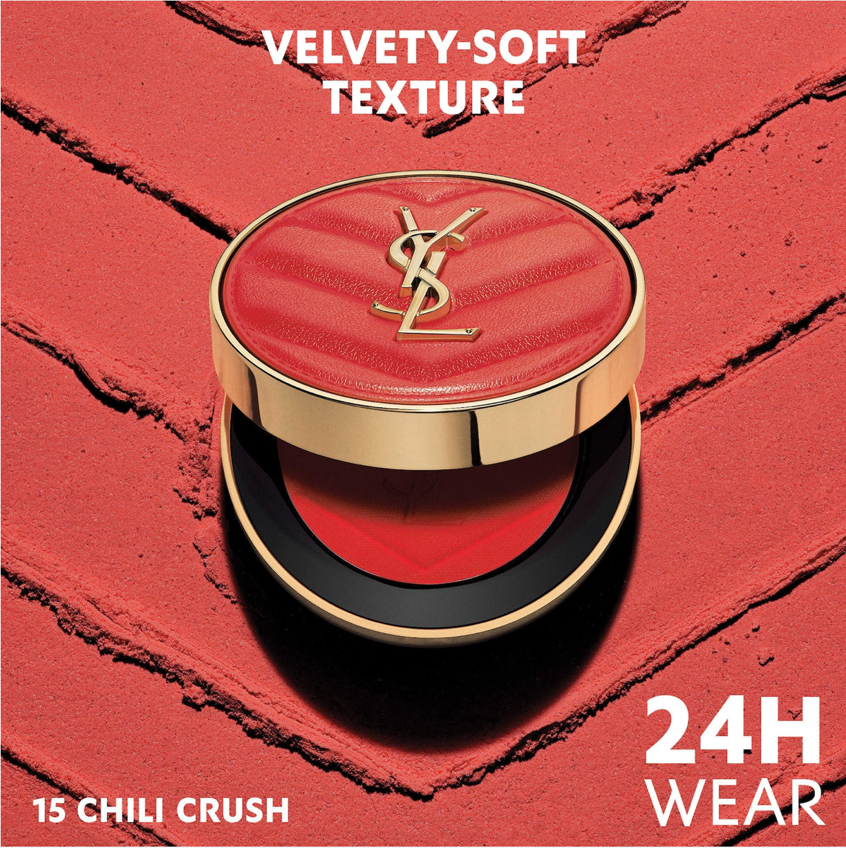 Yves Saint Laurent 
Make Me Blush 24H Buildable Powder Blush.       Color: 15 Chili Crush - sun-kissed red matte
Size 0.17 oz/5 g