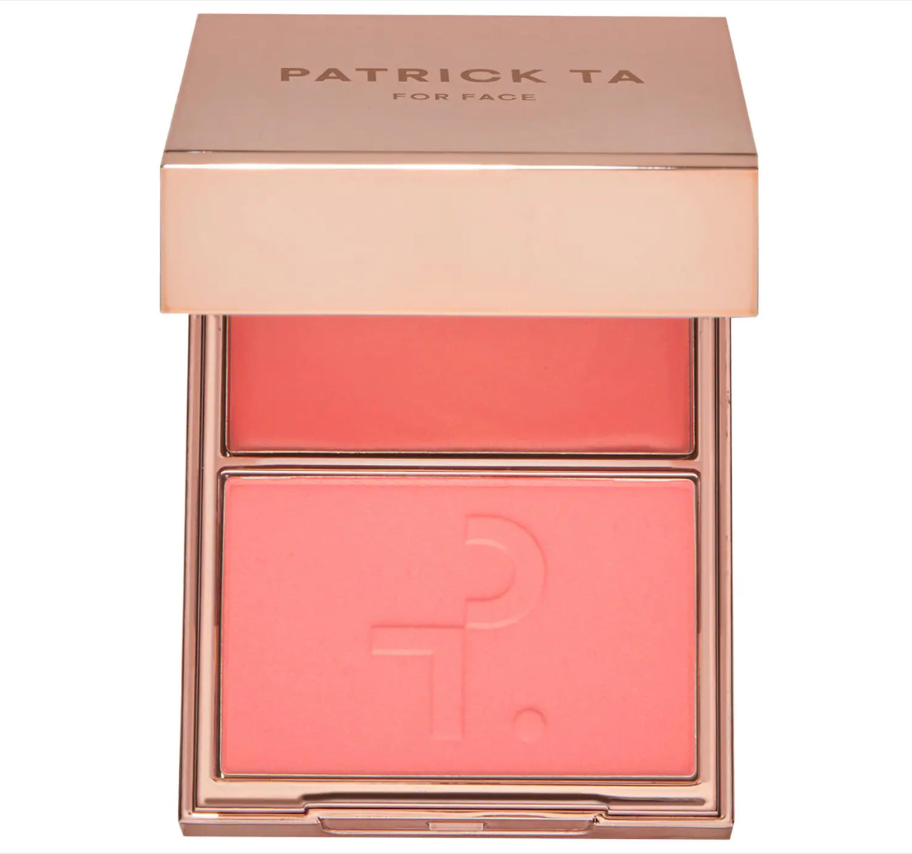PATRICK TA 
Major Headlines Double-Take Crème & Powder Blush Duo.                                               Color: She's the Moment (soft tangerine) - golden peach
Size 0.17 oz crème and 0.17 oz powder/5 g crème and 5 g powder