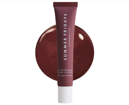 Summer Fridays 
Lip Butter Balm Treatment for Hydration + Nourishing Shine.                                                Color: Brown Sugar - sheer nude.