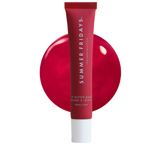 Summer Fridays 
Lip Butter Balm Treatment for Hydration + Nourishing Shine.                                                   Color: Cherry - sheer cherry red
Size .5 oz / 15 g