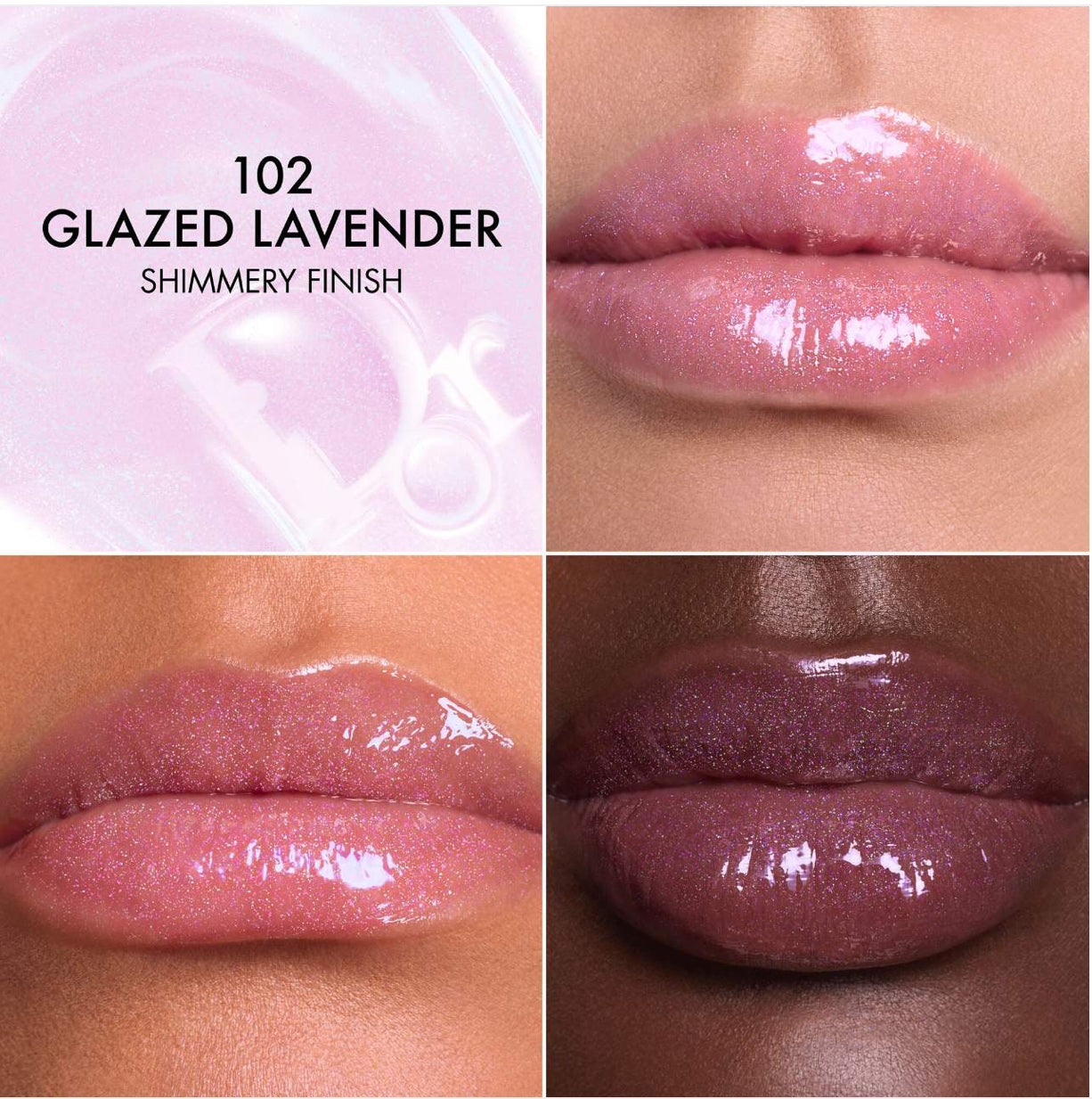 DIOR 
Lip Glow Butter Hydrating Gloss Balm.              Color: 102 Glazed Lavender - pearly lilac
Size 0.34 oz/10 mL